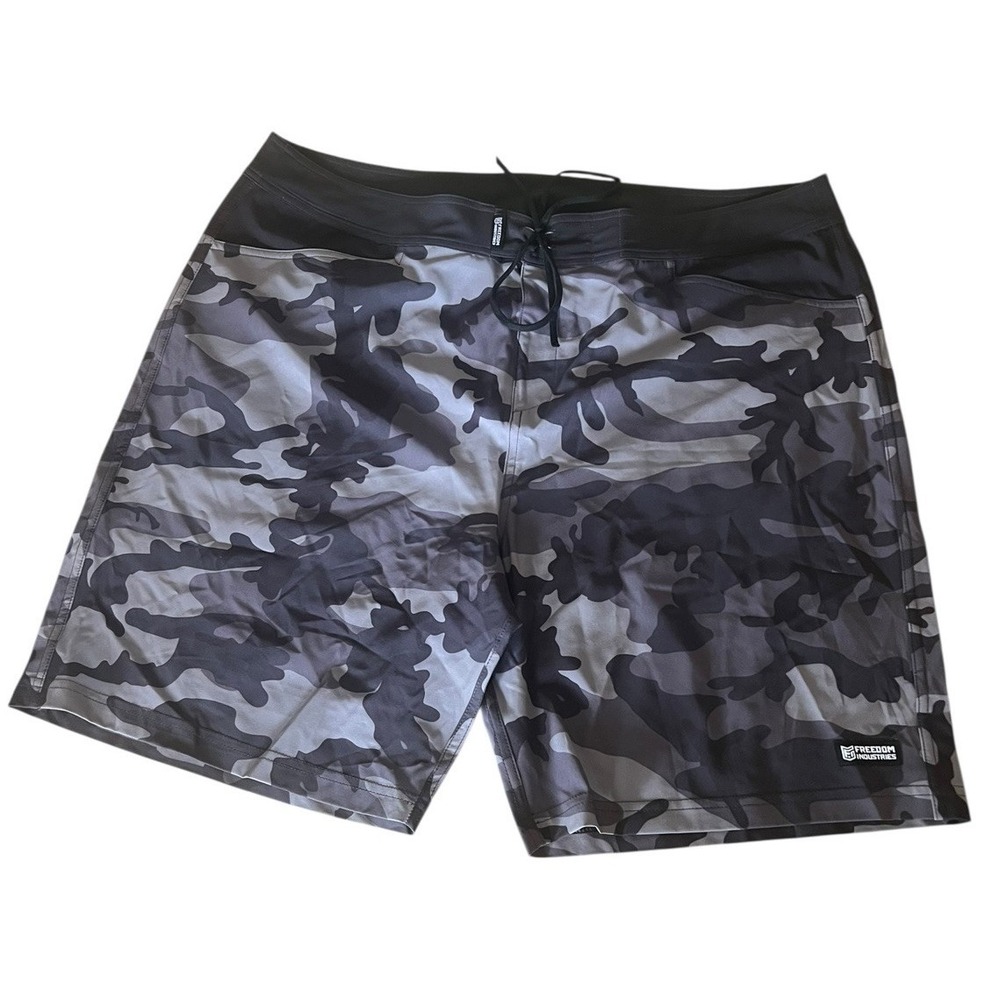 Freedom Industries Camo Board Shorts Swim Trunks Men's Shades Of Gray 3XL USA‎
